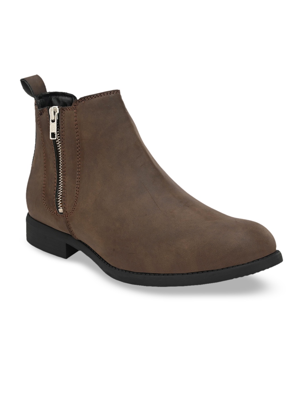 

Hirels Men Brown Solid PU Mid-Top Chelsea Zipper Flat Boots
