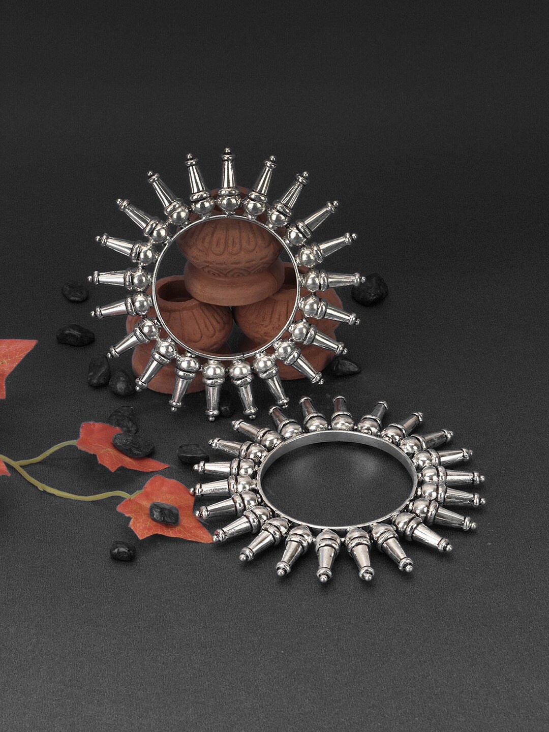 Adwitiya Collection Set of 2 Oxidised Silver-Plated Handcrafted Bangles