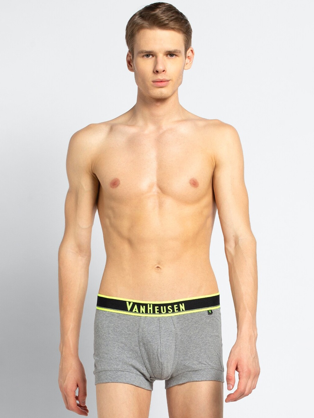 

Van Heusen Men Grey Solid Neon Elasticized Waistband Ultra Soft Trunks, Grey melange