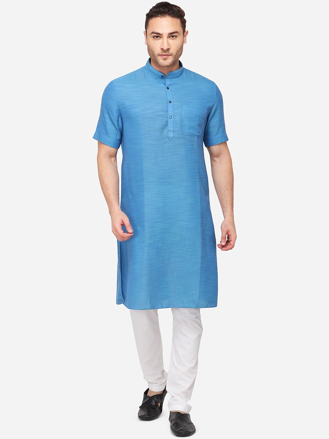 

JADE BLUE Men Blue Solid Straight Modi Kurta