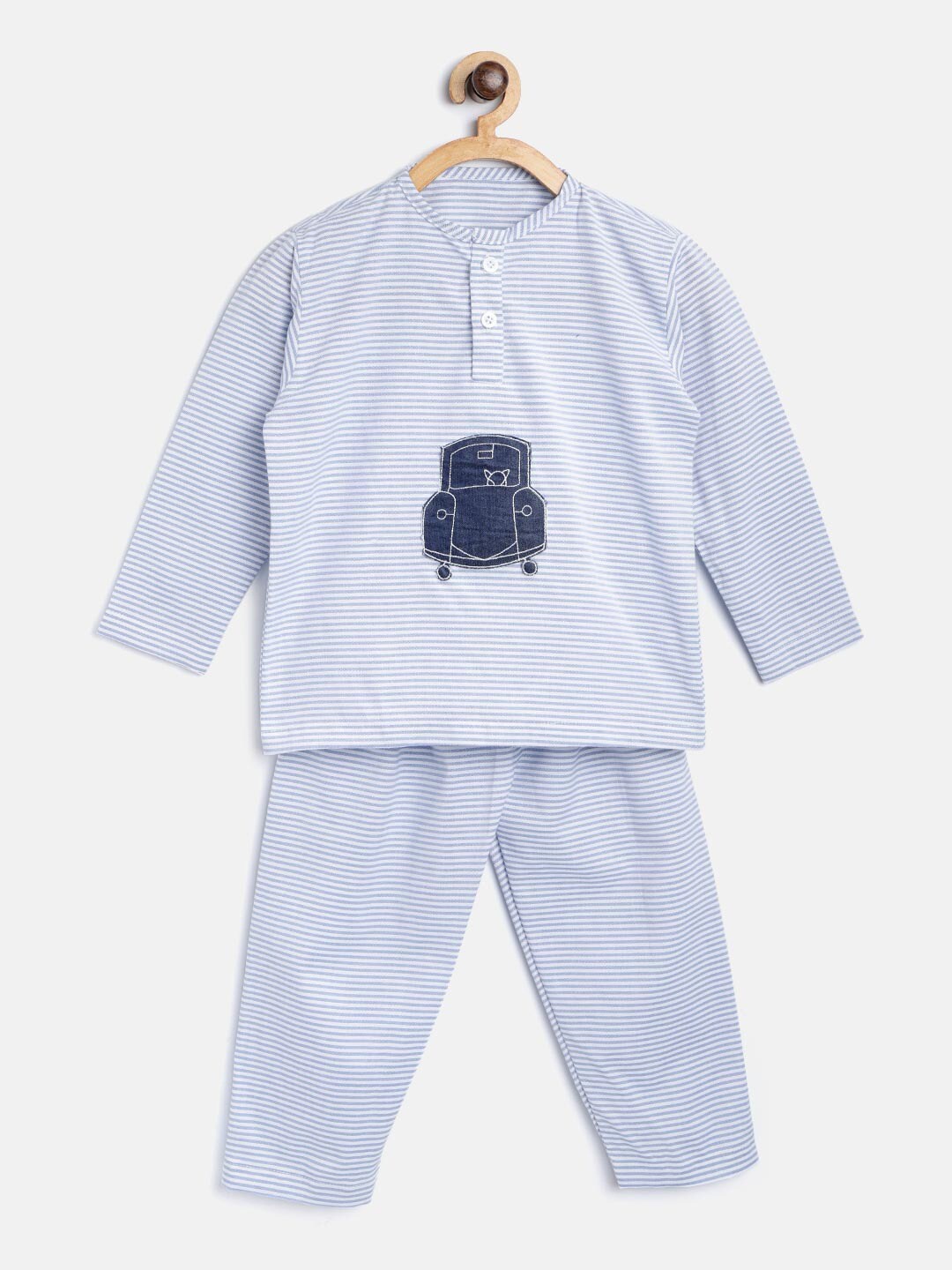 

YK Unisex Kids Blue & White Striped Night suit