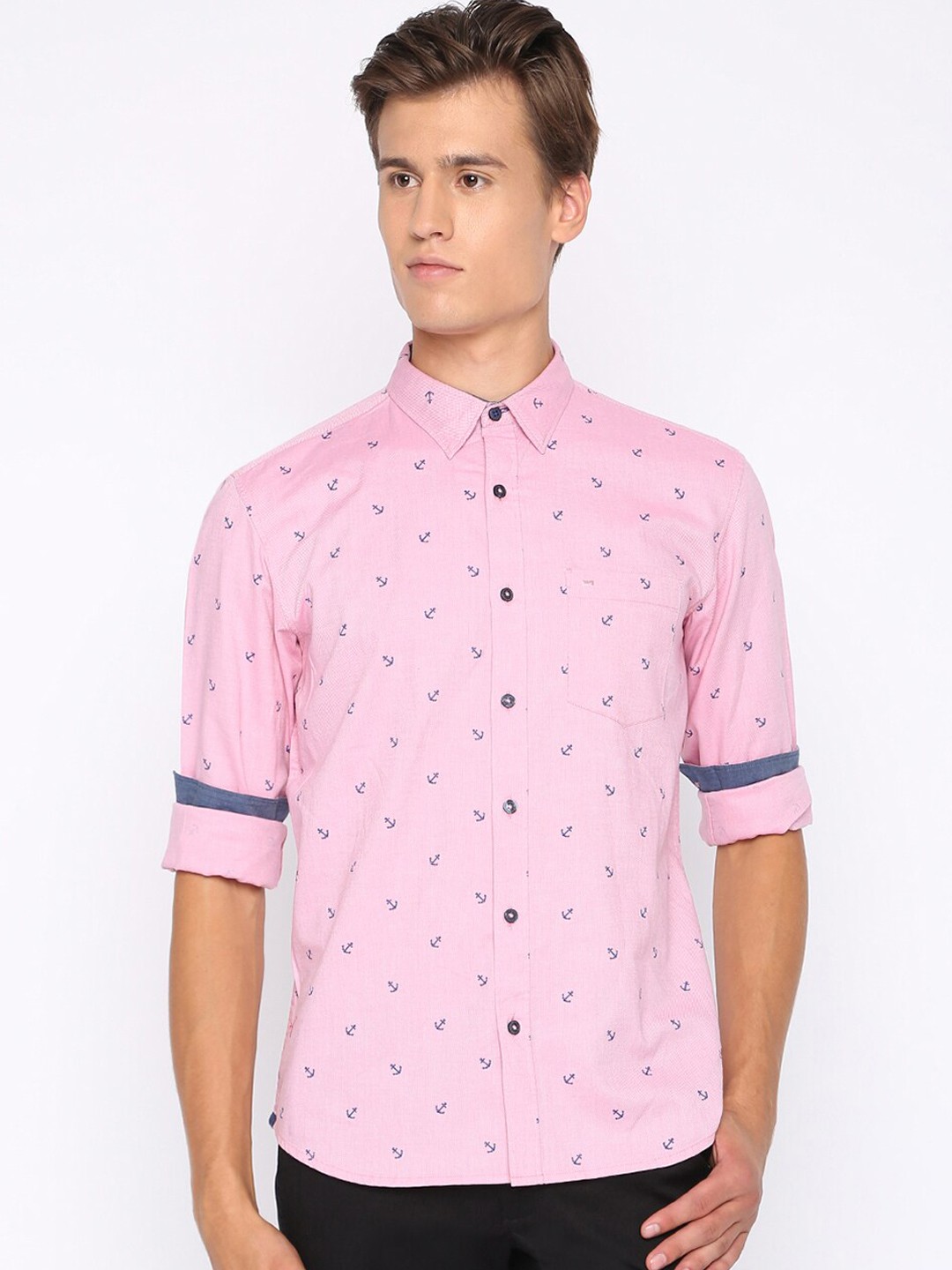 

Basics Men Pink Slim Fit Printed Casual Shirt