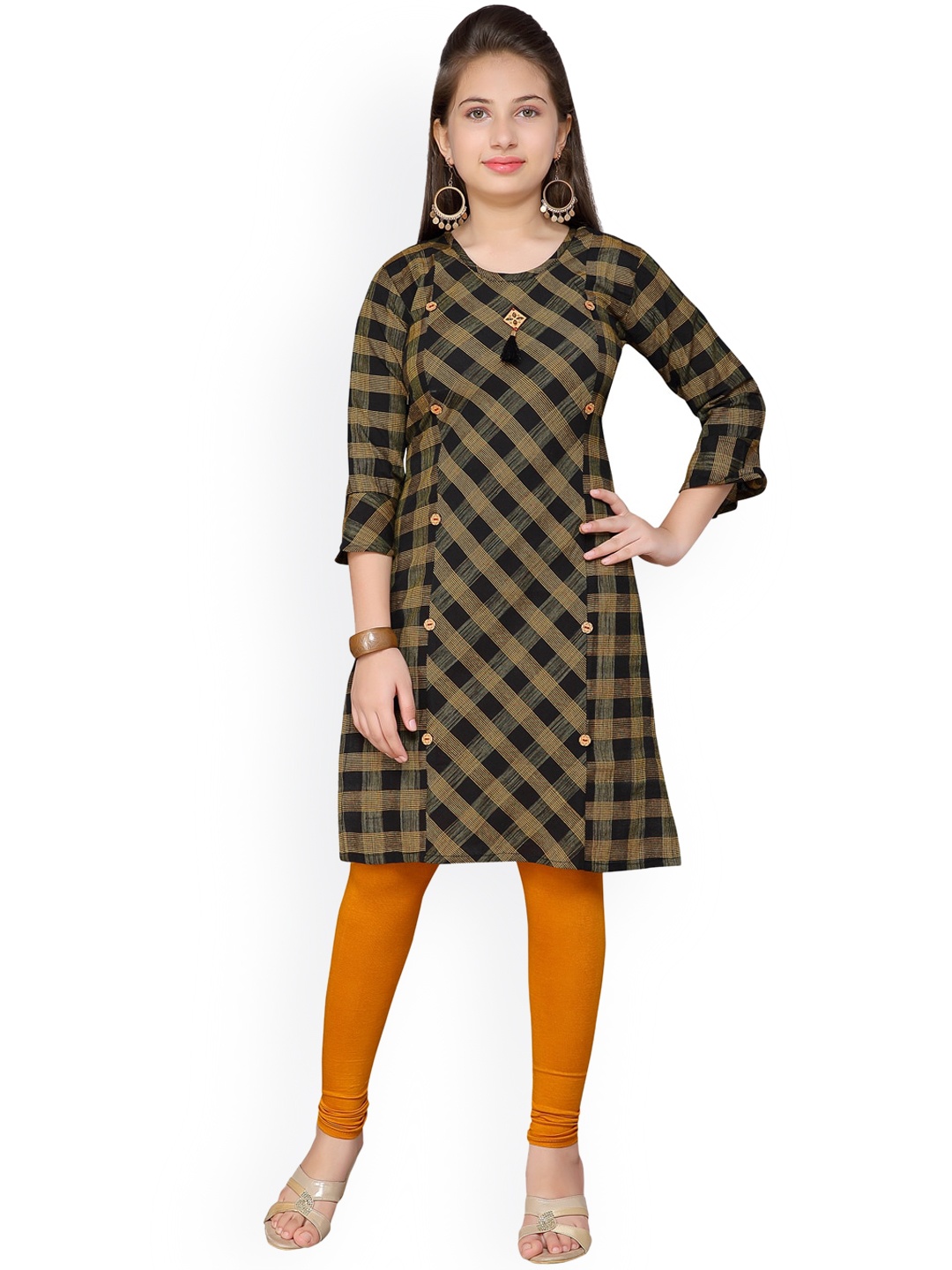 

Aarika Girls Black & Orange Printed Kurta with Churidar