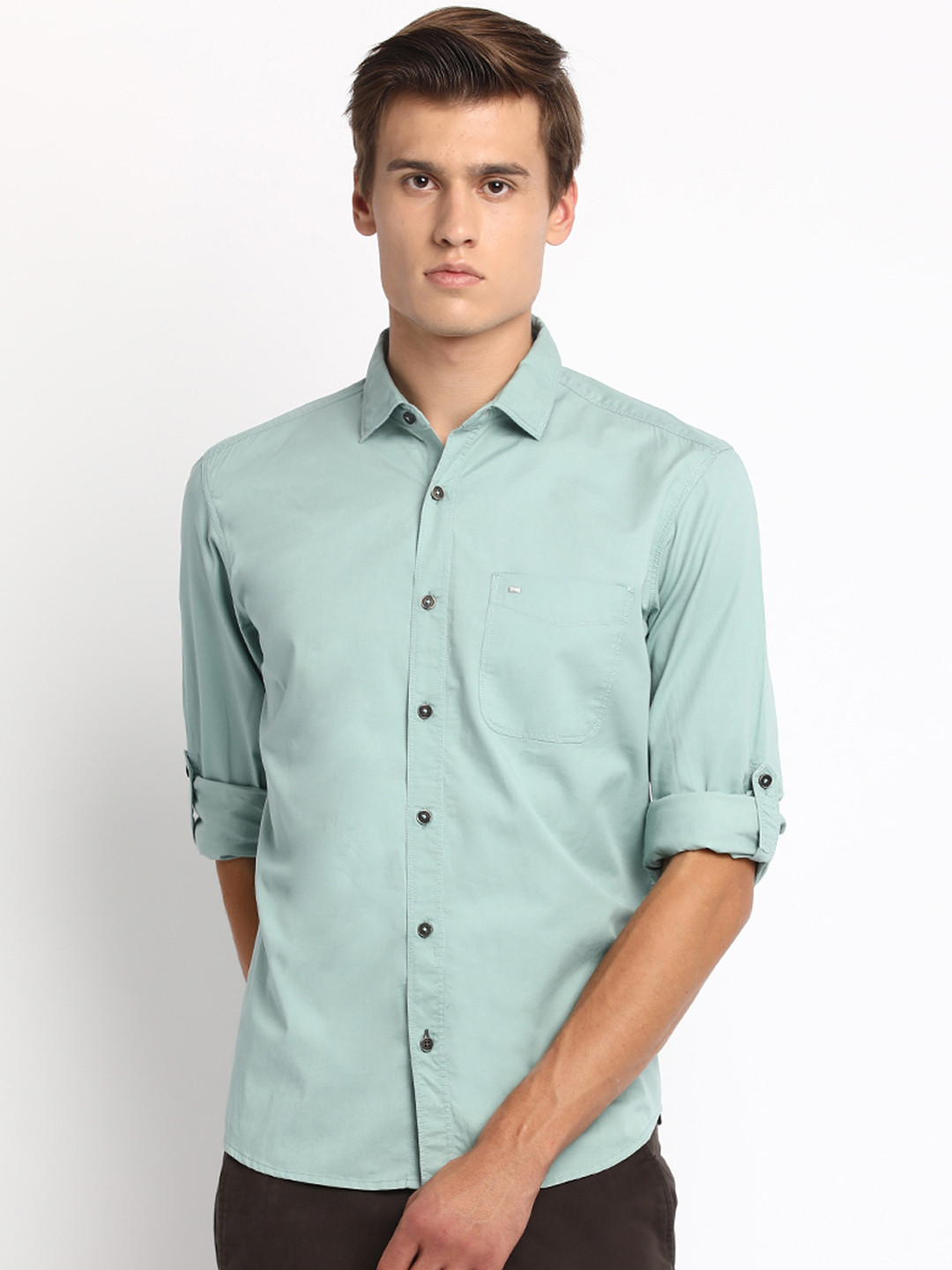 

Basics Men Green Slim Fit Solid Casual Shirt