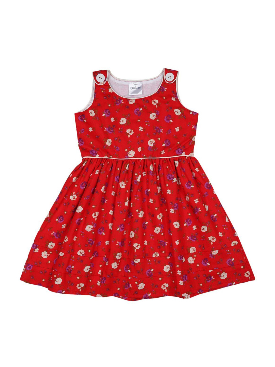 

Doodle Girls Red Floral Printed Fit and Flare Dress