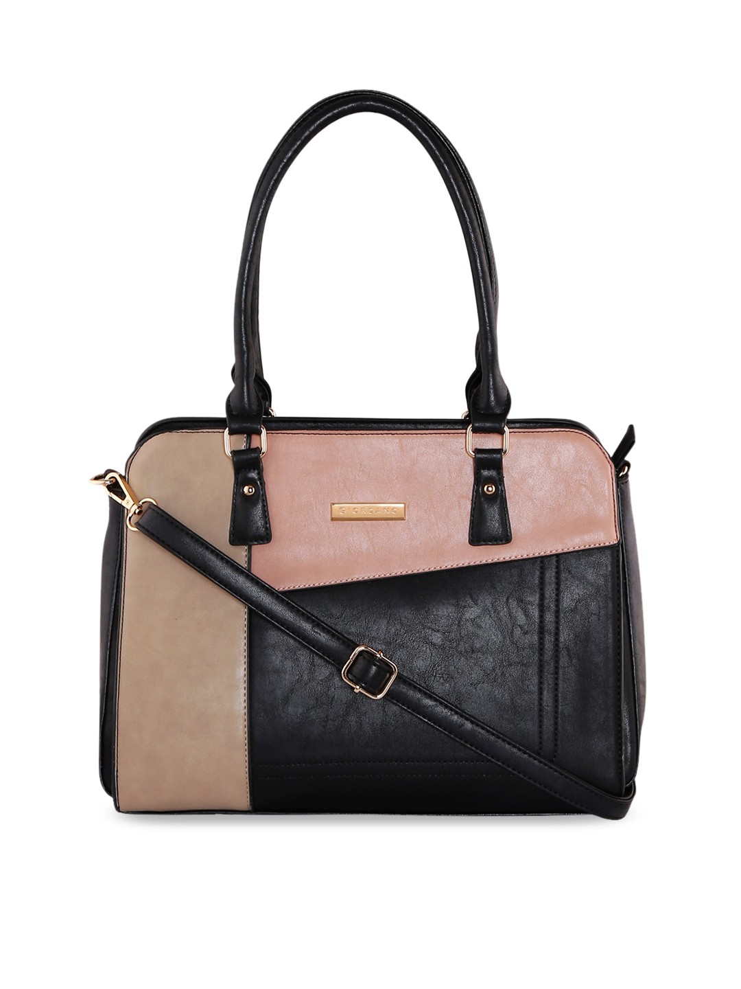 

GIORDANO Black & Pink Colourblocked Handheld Bag