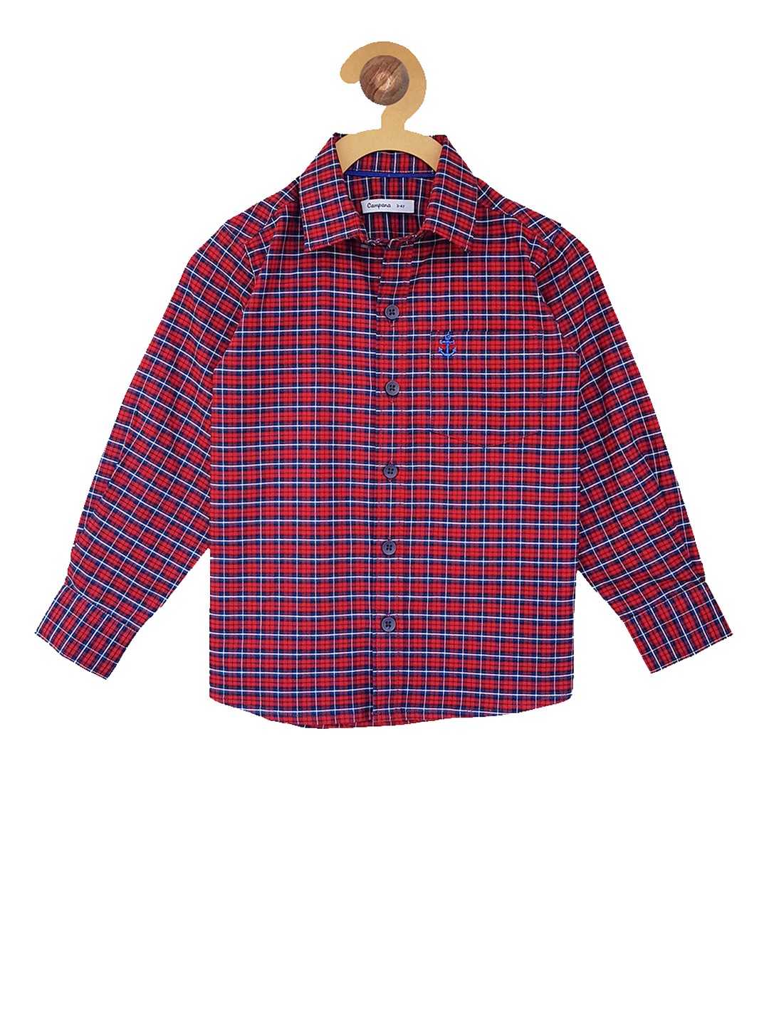 

Campana Boys Navy Blue & Red Regular Fit Checked Casual Shirt
