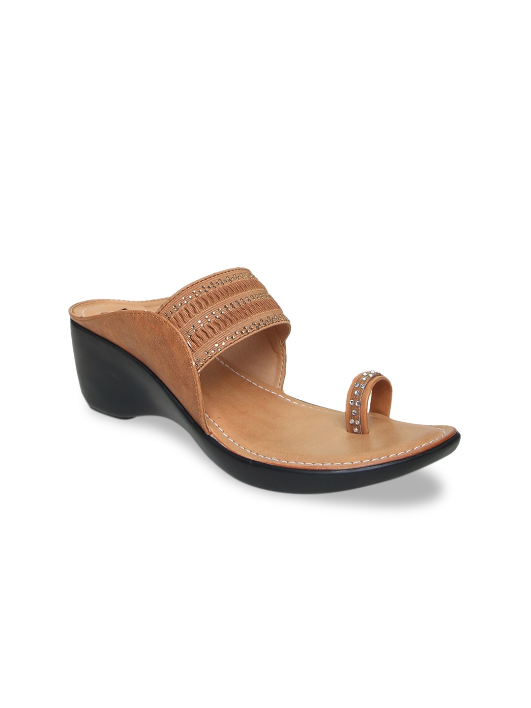 

VALIOSAA Women Brown Embellished Wedge Heels