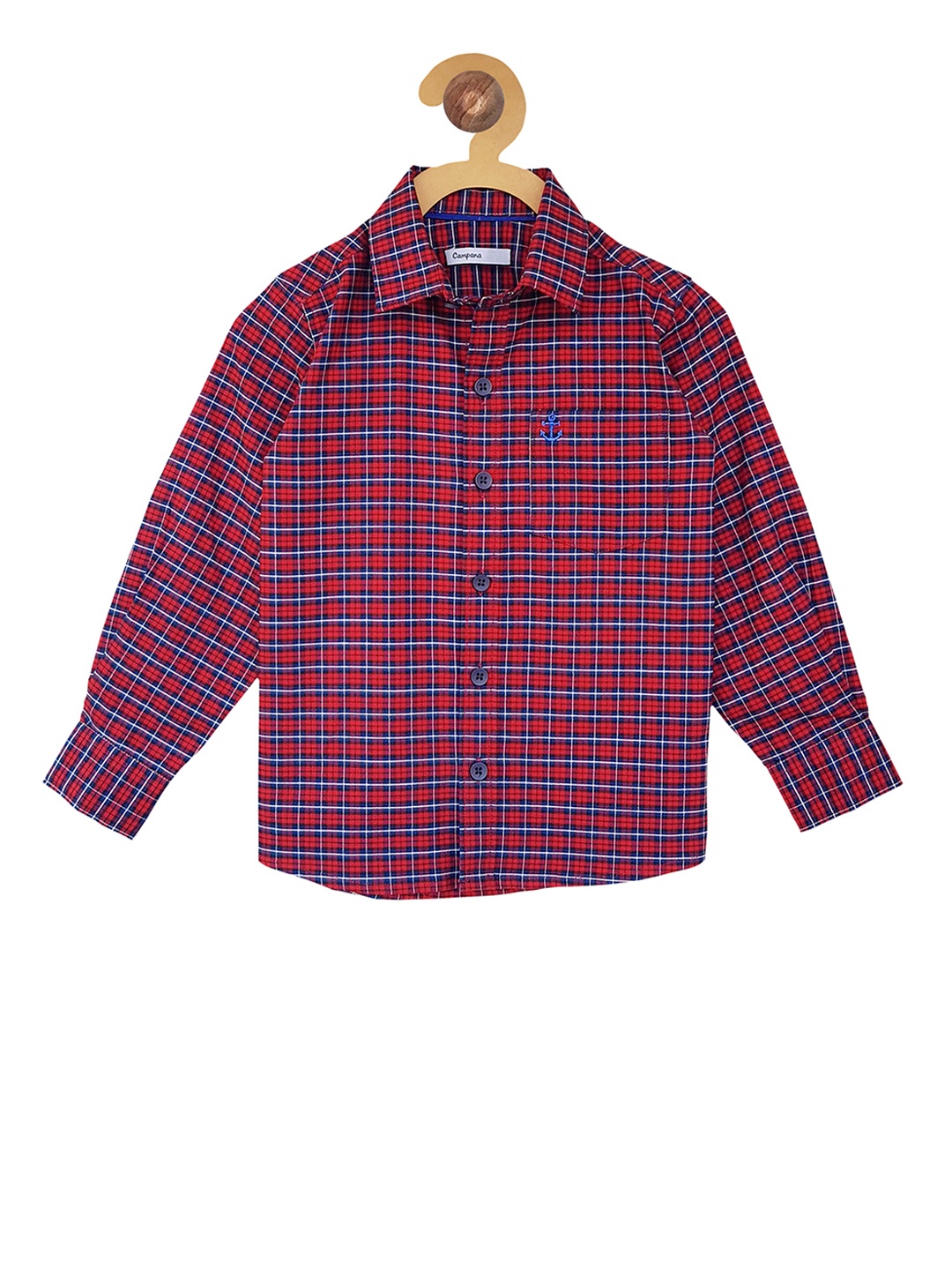 

Campana Boys Navy Blue & Red Regular Fit Checked Casual Shirt