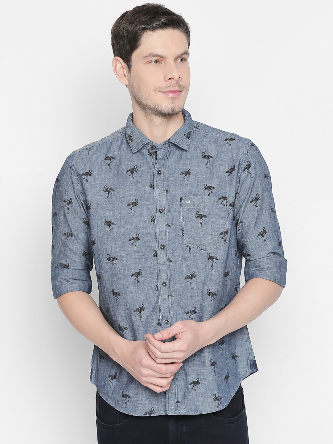 

Basics Men Blue Slim Fit Printed Casual Shirt
