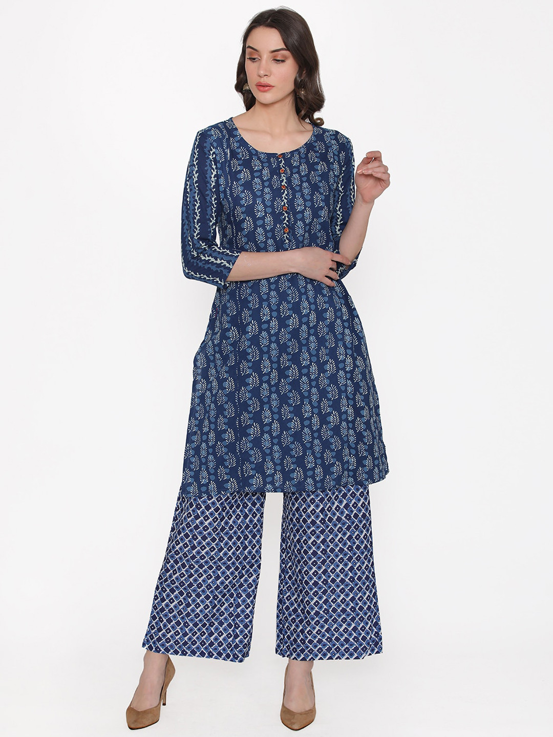 

Kifahari Women Navy Blue Printed Kurta with Palazzos