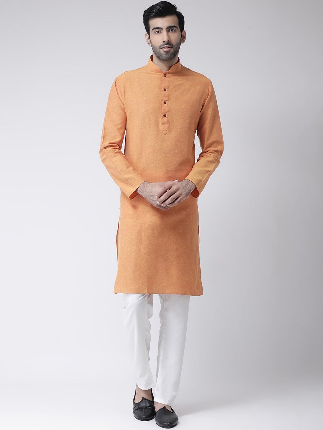 SG LEMAN Men Orange & White Solid Kurta with Pyjamas