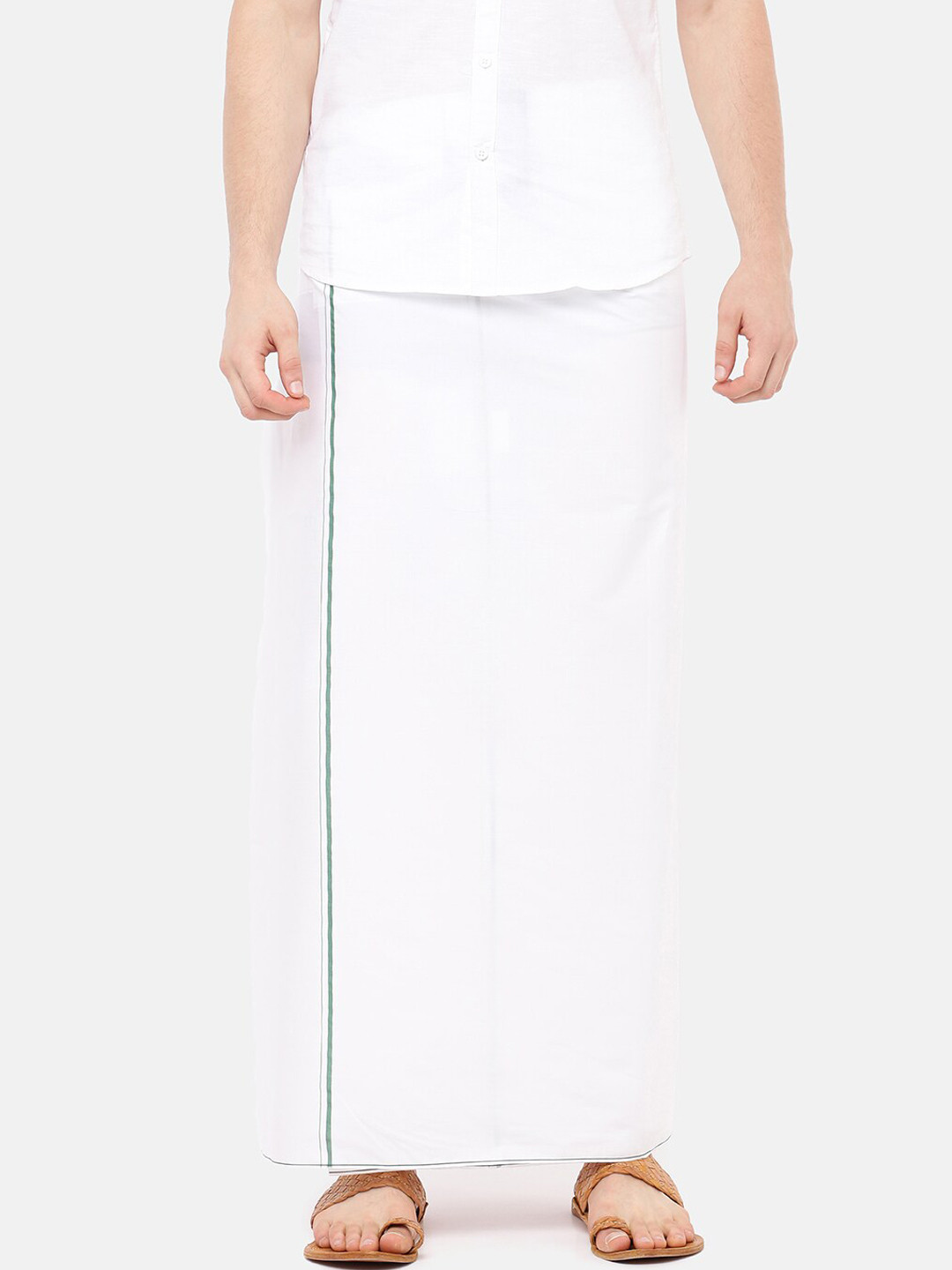 

Ramraj Men White Solid Rosemary Dhoti With Green Border