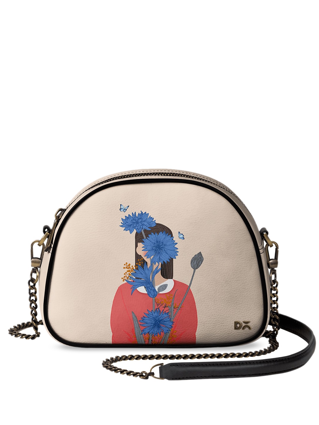 

DailyObjects Beige & Blue Floral Printed Sling Bag