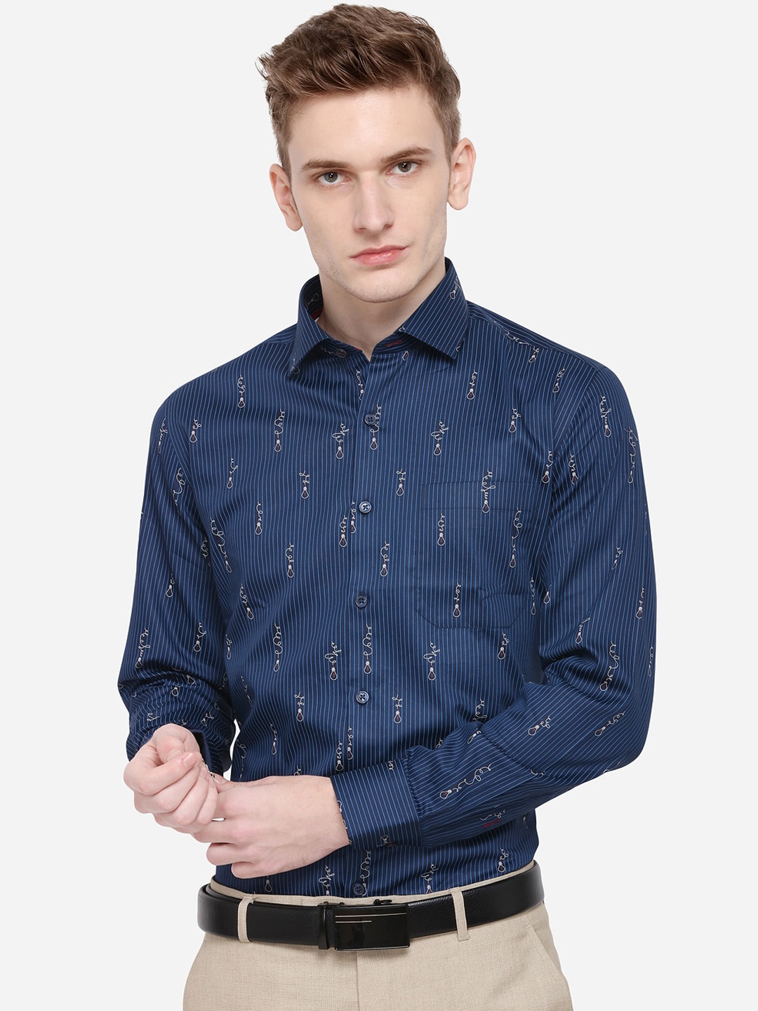 

METAL Men Blue Slim Fit Printed Formal Shirt