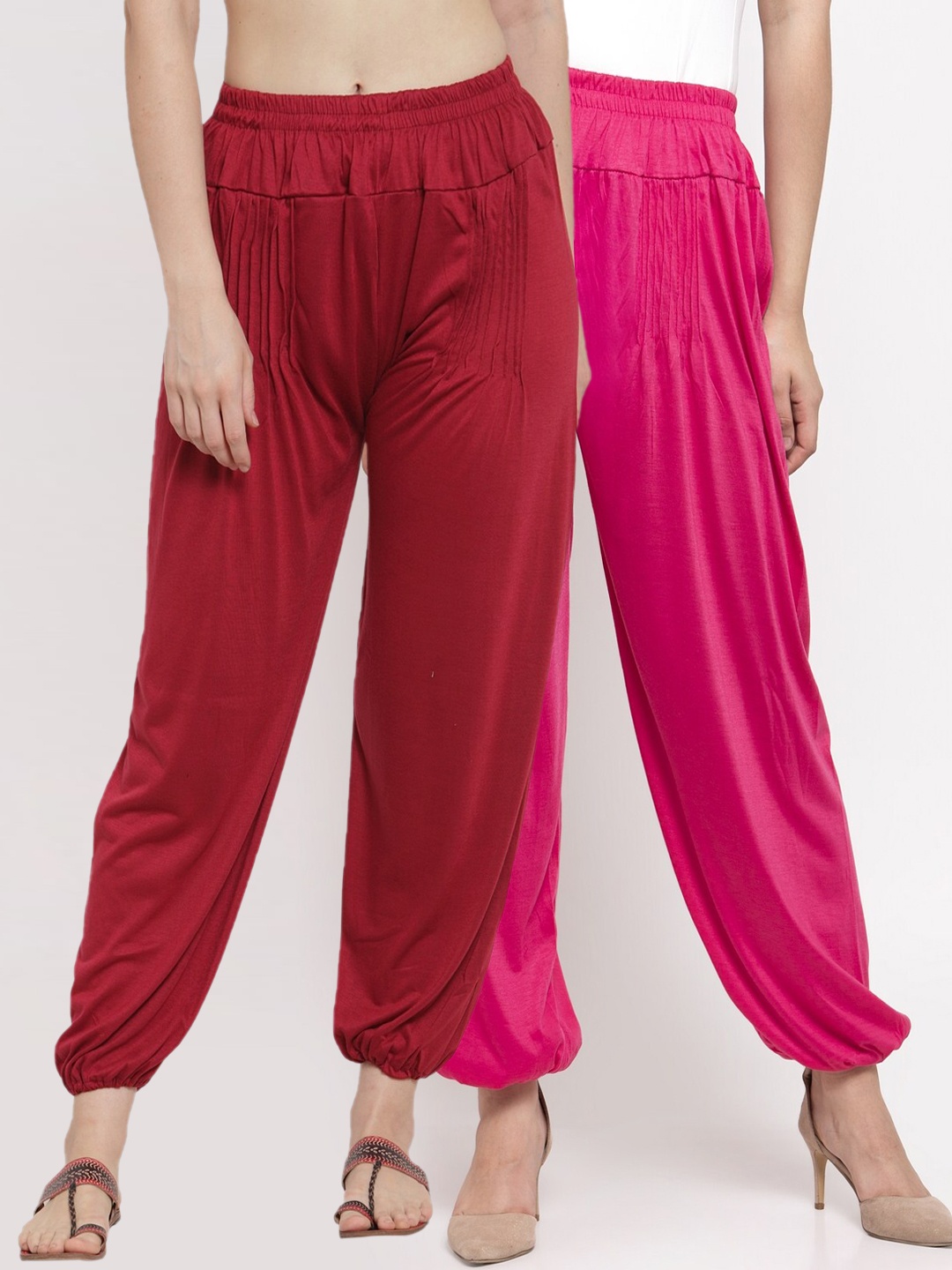 

GRACIT Women Pack Of 2 Maroon & Pink Harem Pants