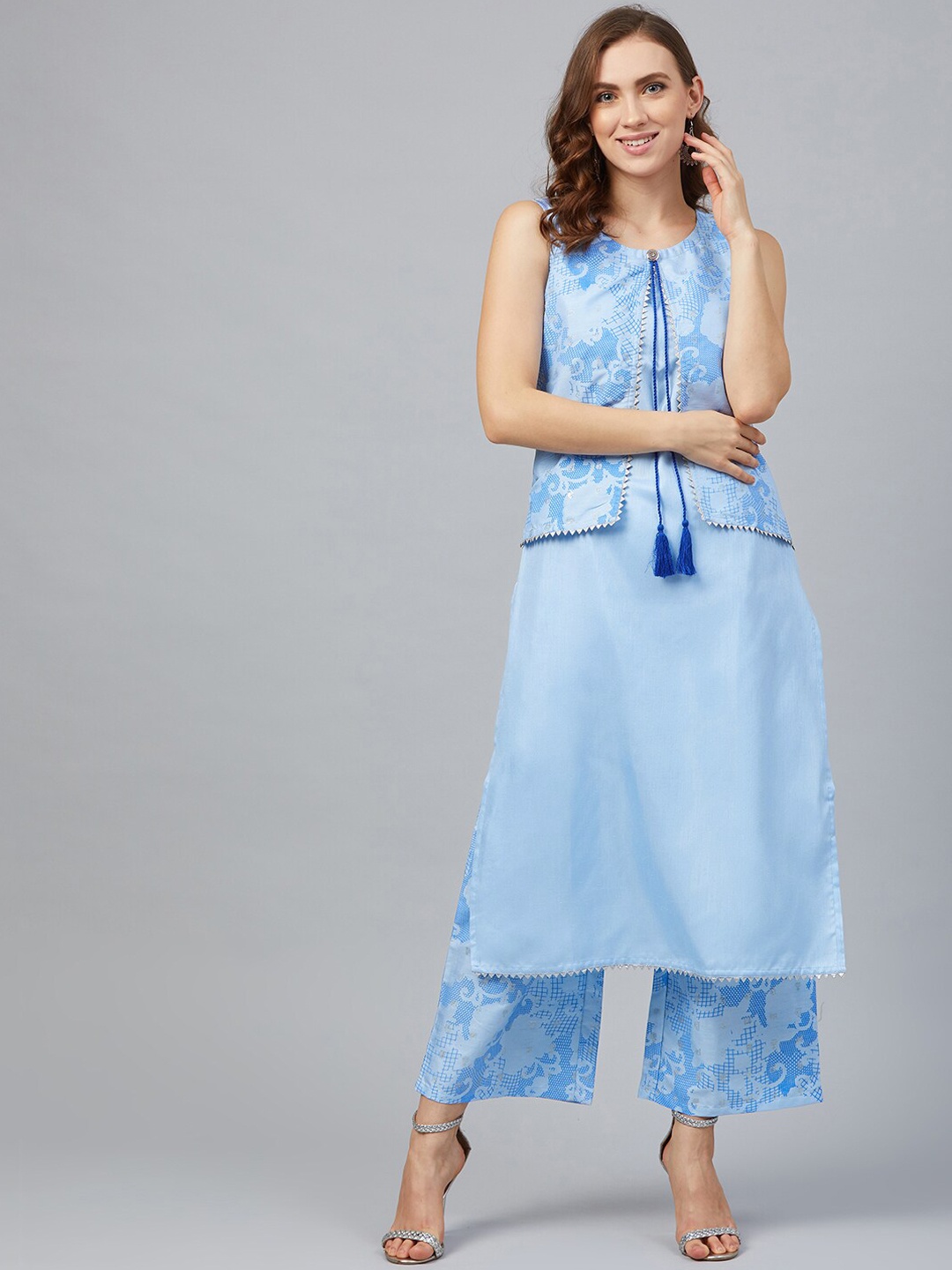 

ZIYAA Women Blue Printed Straight Kurta