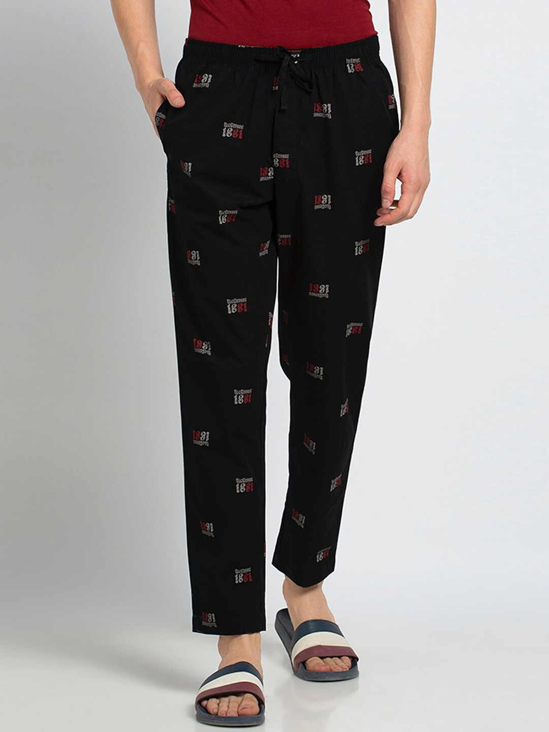 

Van Heusen Men Printed Varsity Inspired Drawstring Waist Lounge Pants, Black