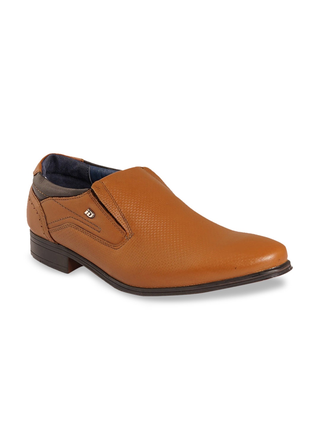 

ID Men Tan Brown Textured Genuine Leather Formal Slip-Ons