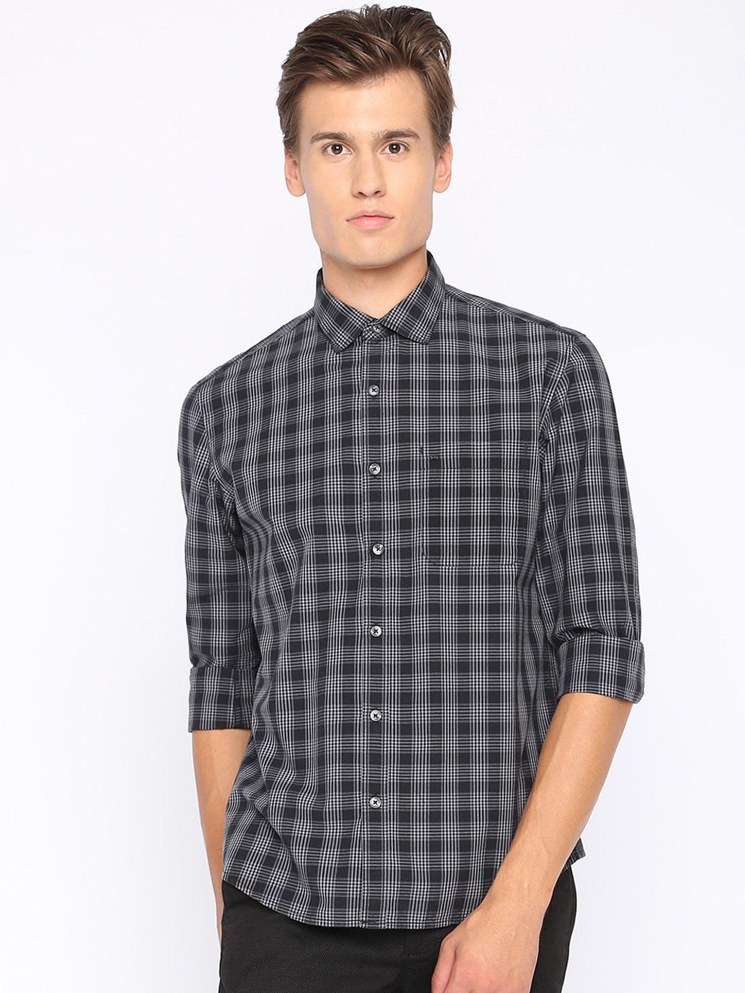 

Basics Men Black Slim Fit Checked Casual Shirt