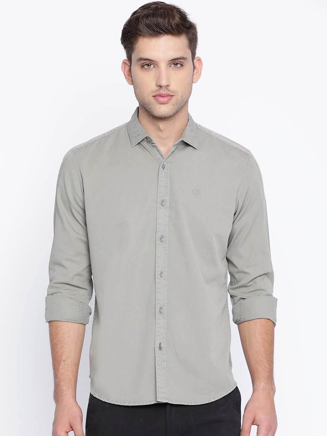 

Basics Men Grey Slim Fit Solid Casual Shirt