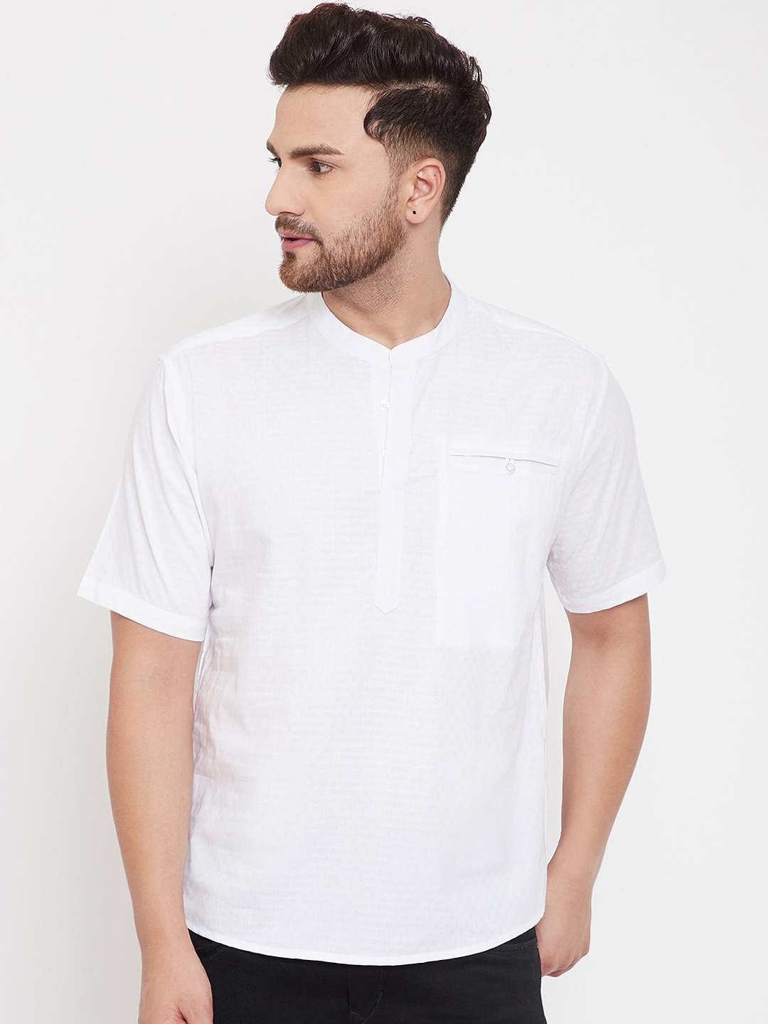 

even Men White Woven Design Straight Kurta
