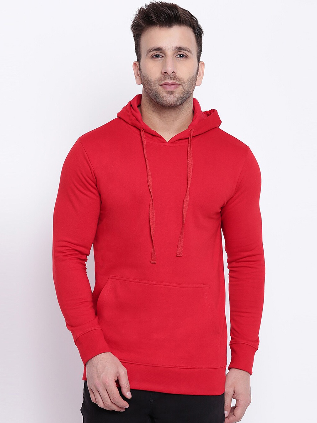 

GRITSTONES Men Red Solid Hooded Sweatshirt