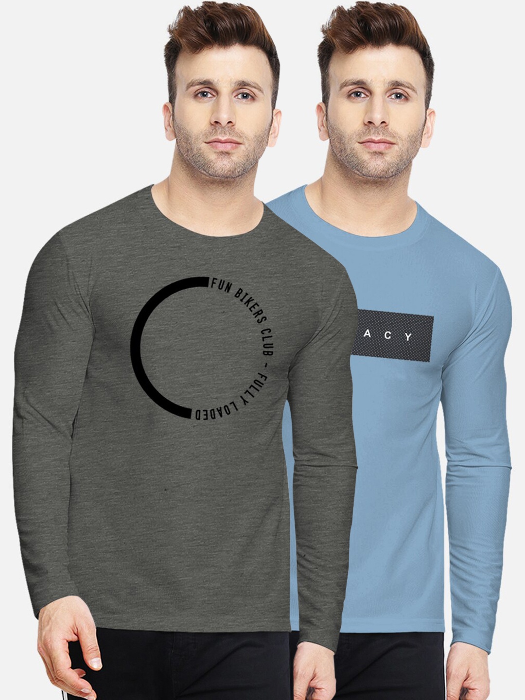 

BULLMER Men Pack Of 2 Printed Round Neck Pure Cotton T-shirt, Olive