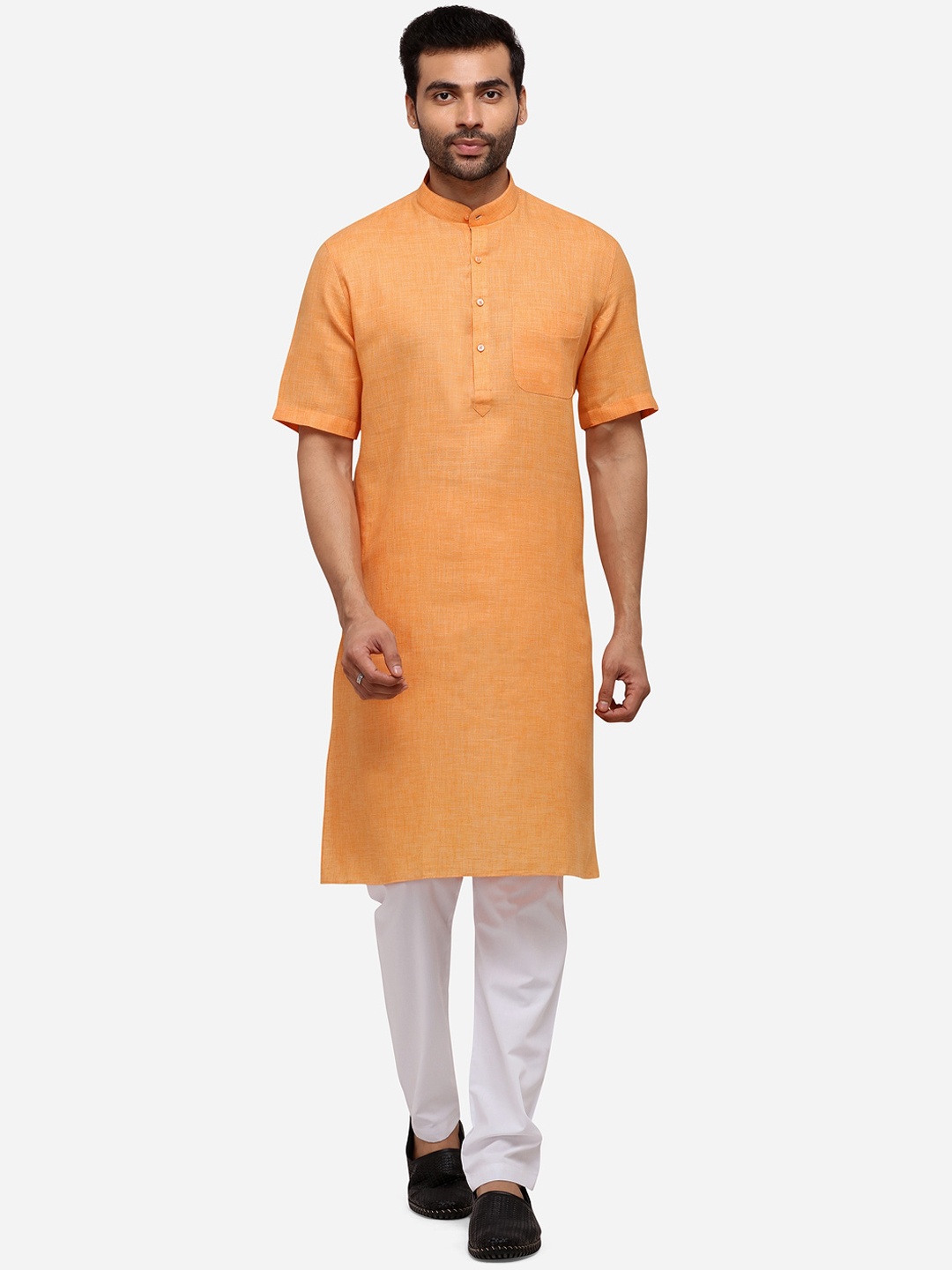 

JADE BLUE Men Orange Solid Straight Modi Kurta