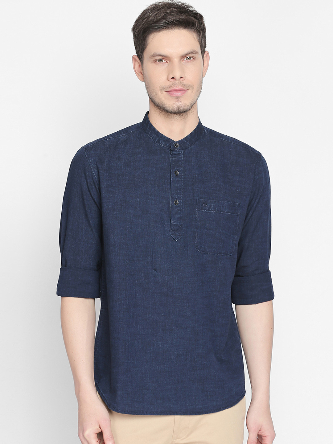 

Basics Men Navy Blue Slim Fit Self Design Casual Shirt
