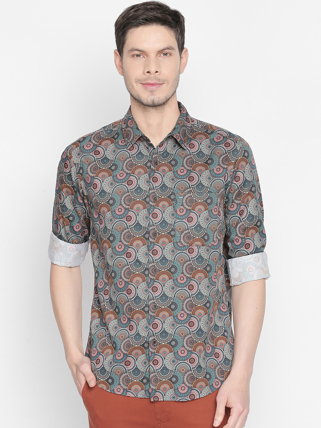 

Basics Men Green Slim Fit Printed Casual Shirt