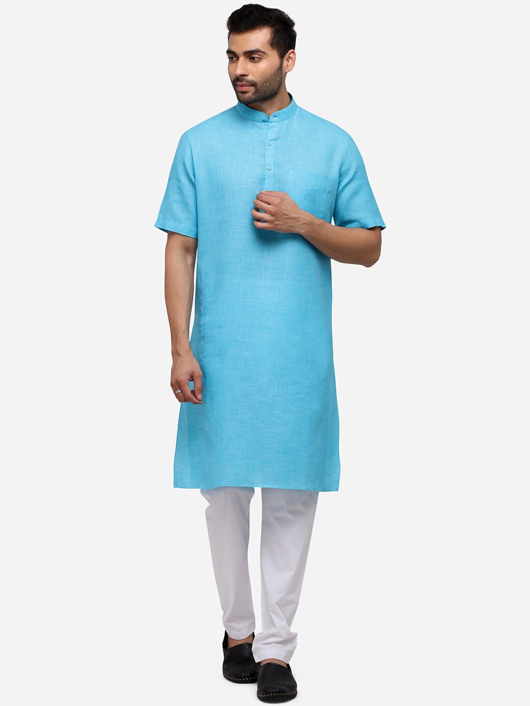 

JADE BLUE Men Turquoise Blue Solid Straight Modi Kurta