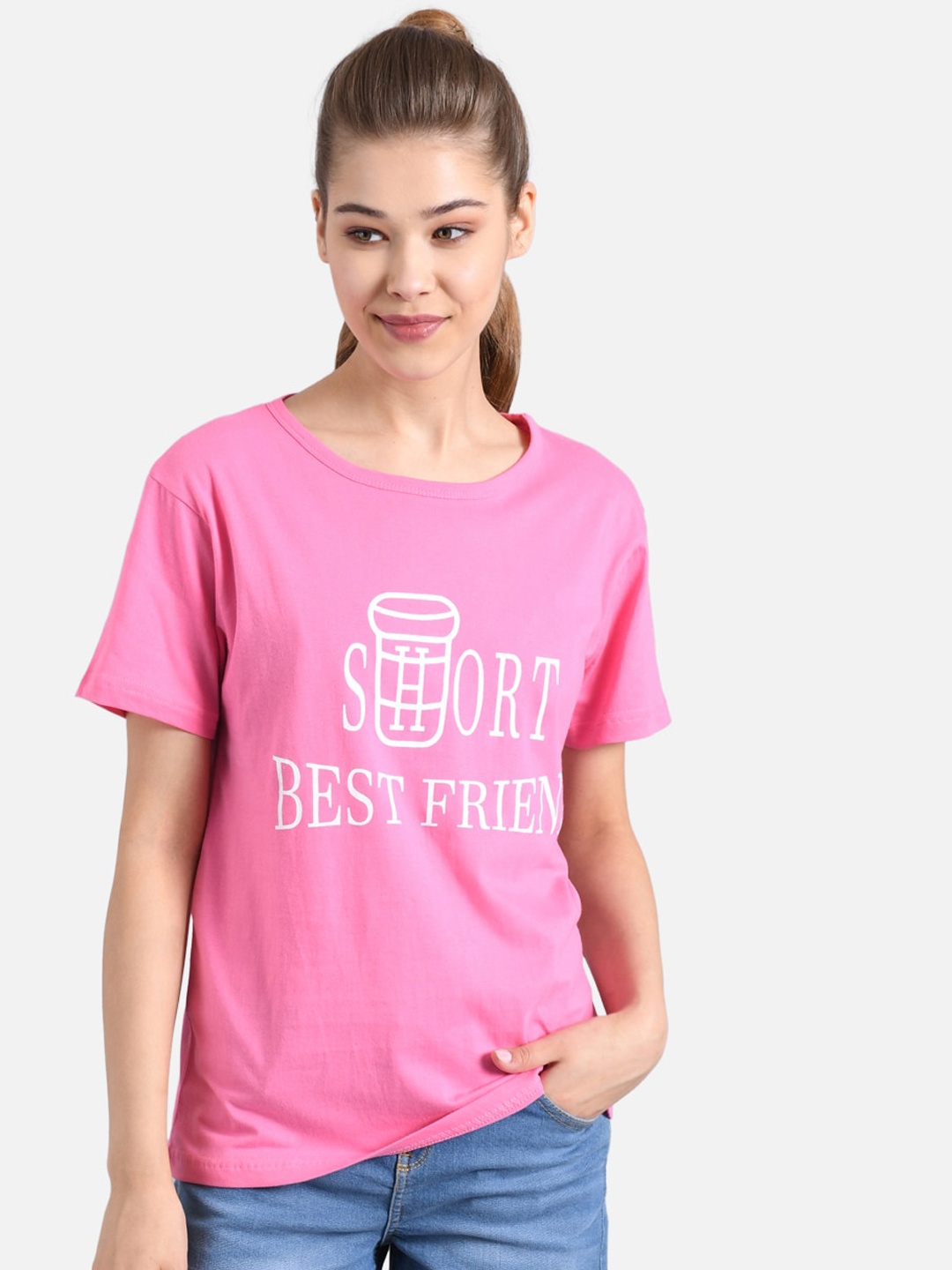 Kotty Women Pink Printed Round Neck T-shirt