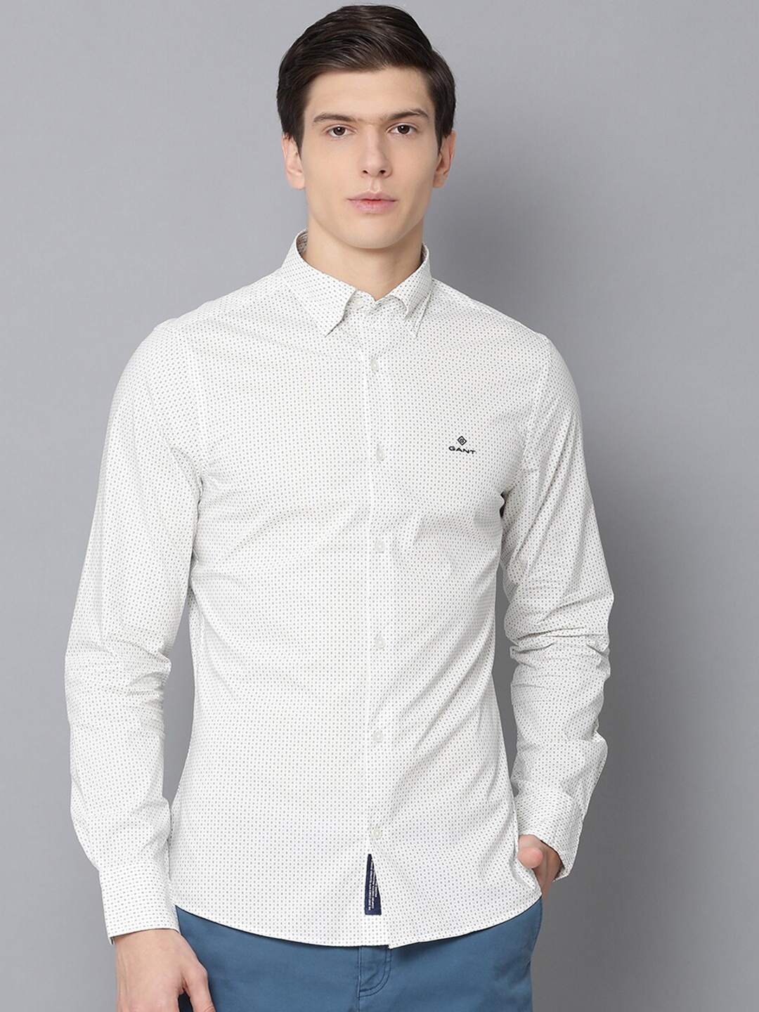 

GANT Men White & Grey Regular Fit Printed Casual Shirt
