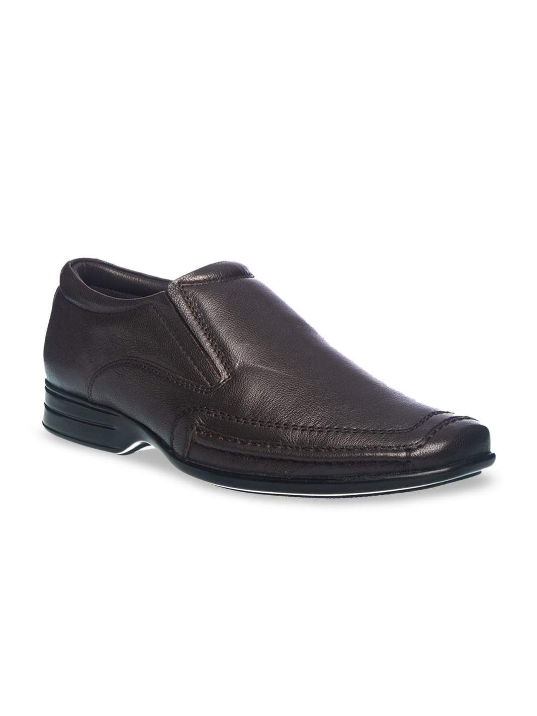 

Khadims Men Brown Solid Leather Formal Slip-Ons