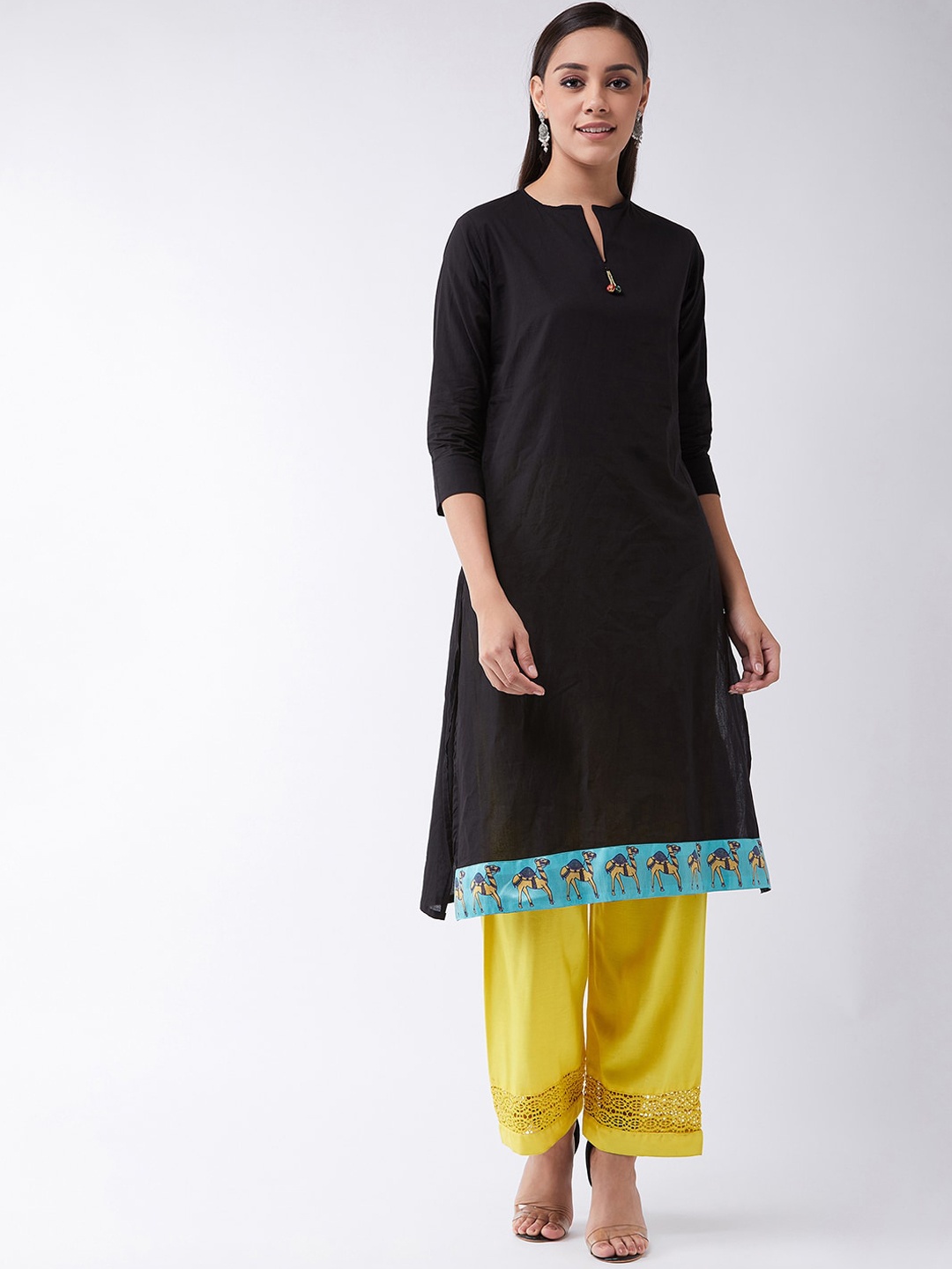 

InWeave Women Black Solid A-Line Kurta