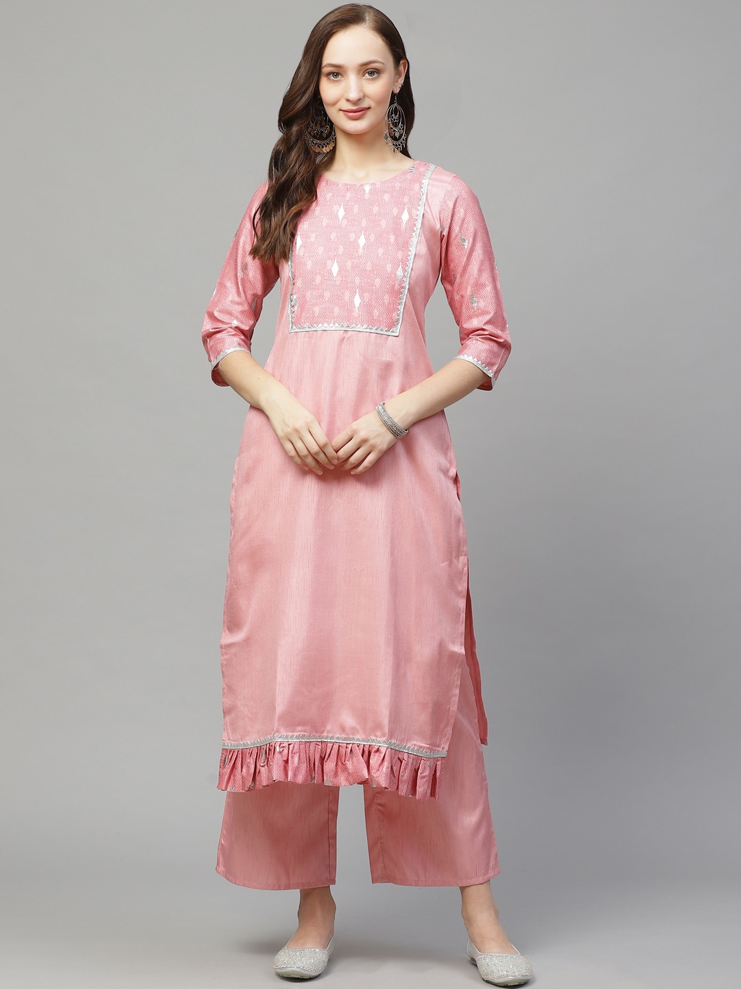 ZIYAA Women Pink Yoke Design Straight Kurta