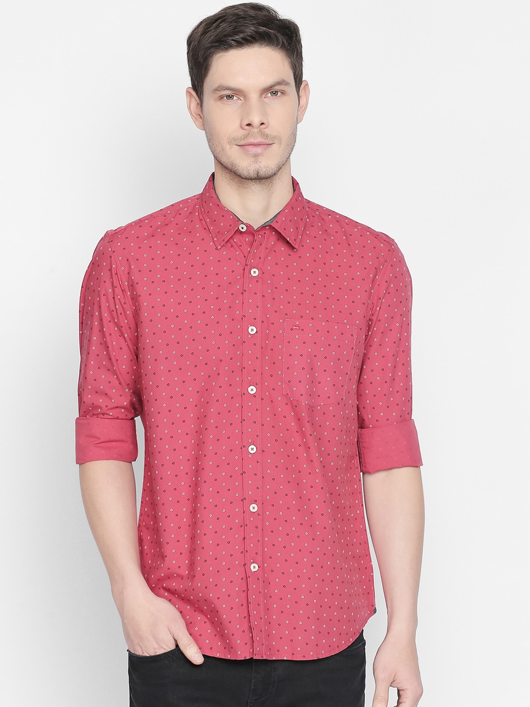 

Basics Men Red Slim Fit Printed Casual Shirt