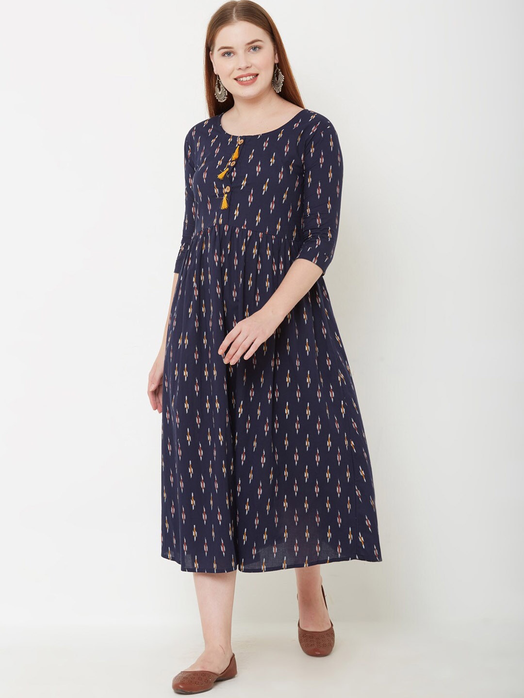 

FASHOR Women Navy Blue Printed A-Line Kurta