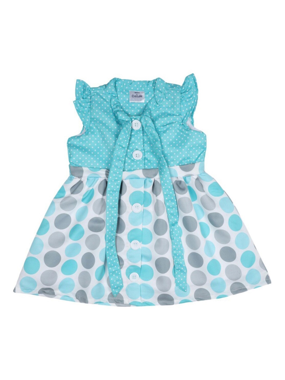 Doodle Girls Blue Polka Dot Printed Fit and Flare Dress