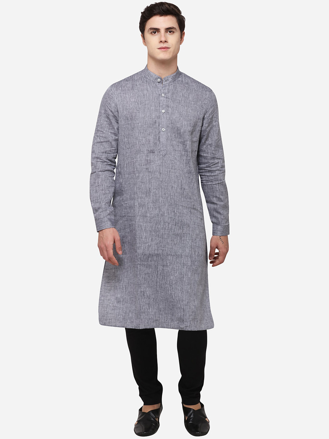 

JADE BLUE Men Grey Solid Straight Modi Kurta