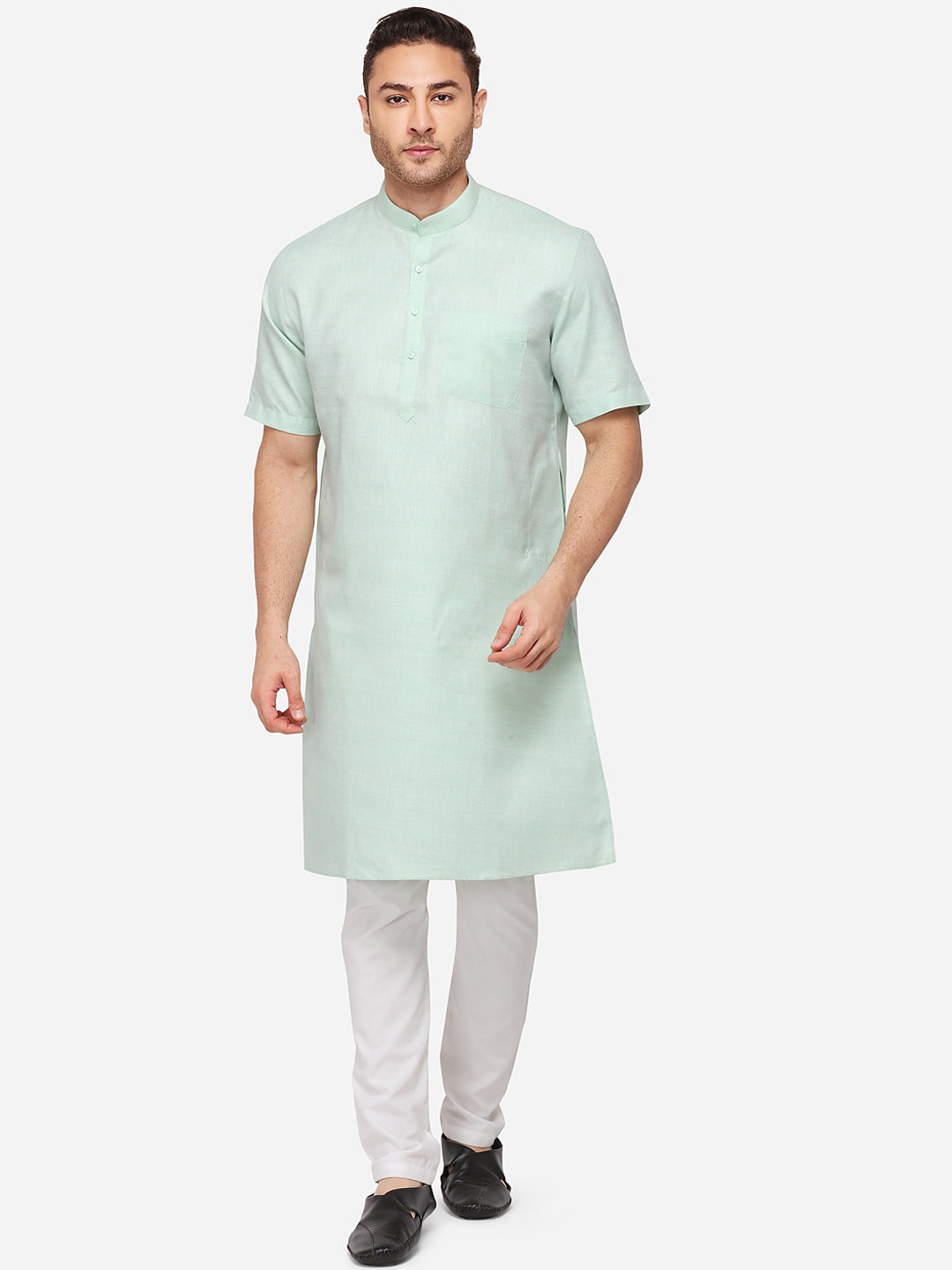 

JADE BLUE Men Green Solid Straight Modi Kurta