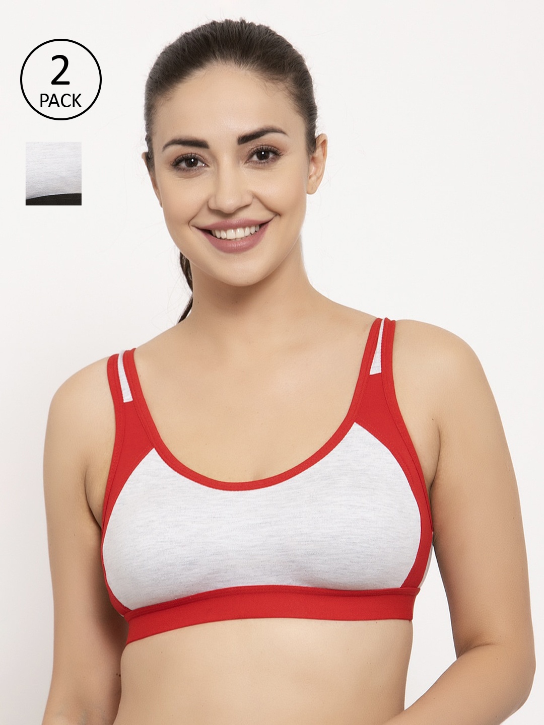 

GRACIT Pack of 2 Solid Non-Wired Non Padded Sports Bras PW16-03-05-28B, Black