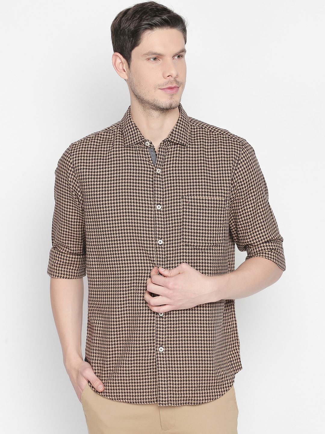 Basics Men Brown Slim Fit Printed Casual Shirt
