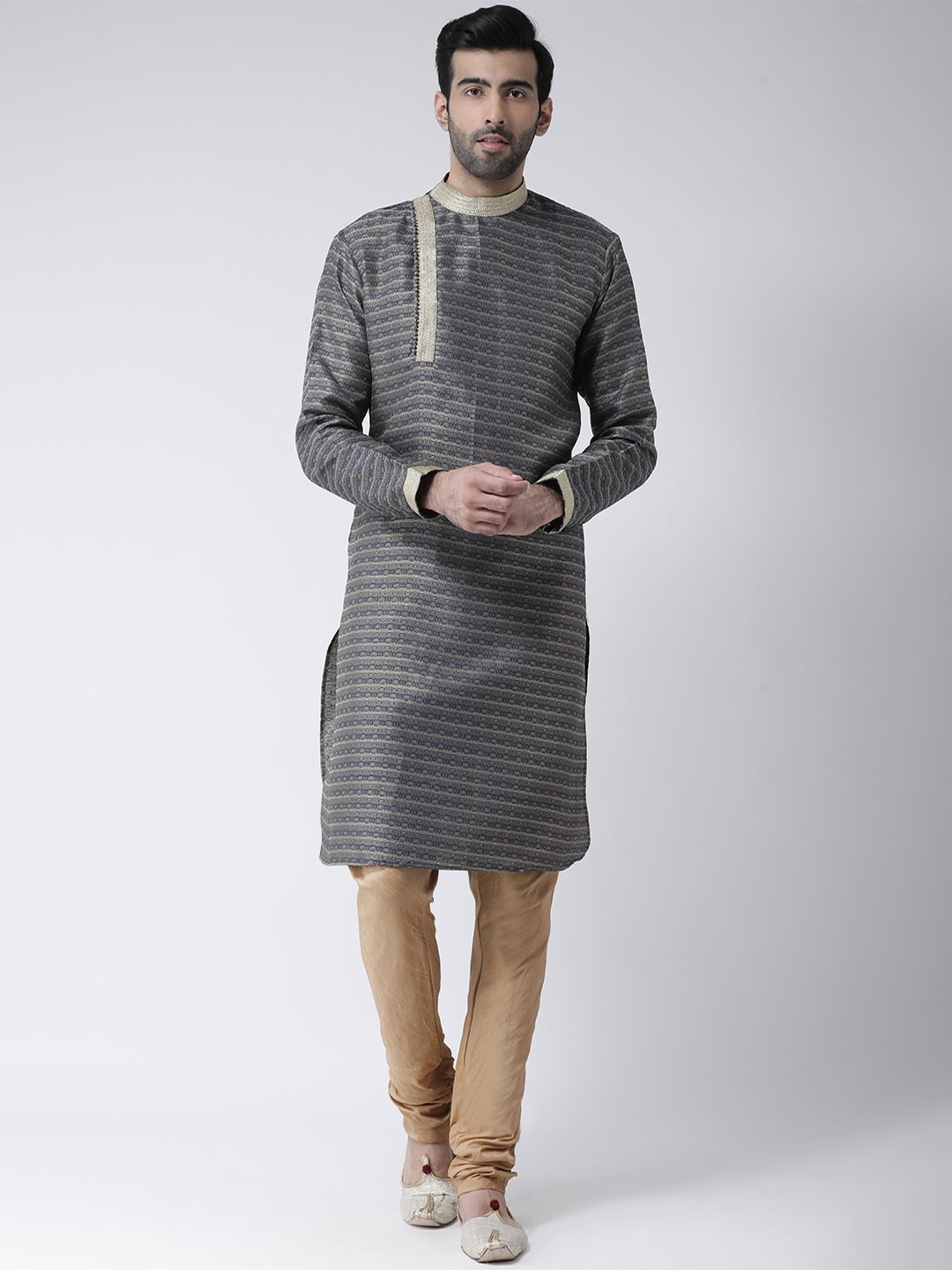 

SG LEMAN Men Blue & Brown Self Design Kurta with Churidar