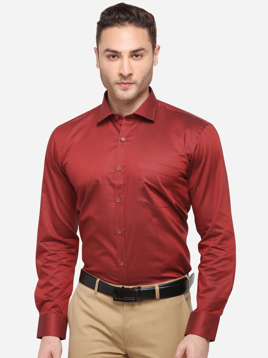 

METAL Men Rust Red Slim Fit Solid Formal Shirt