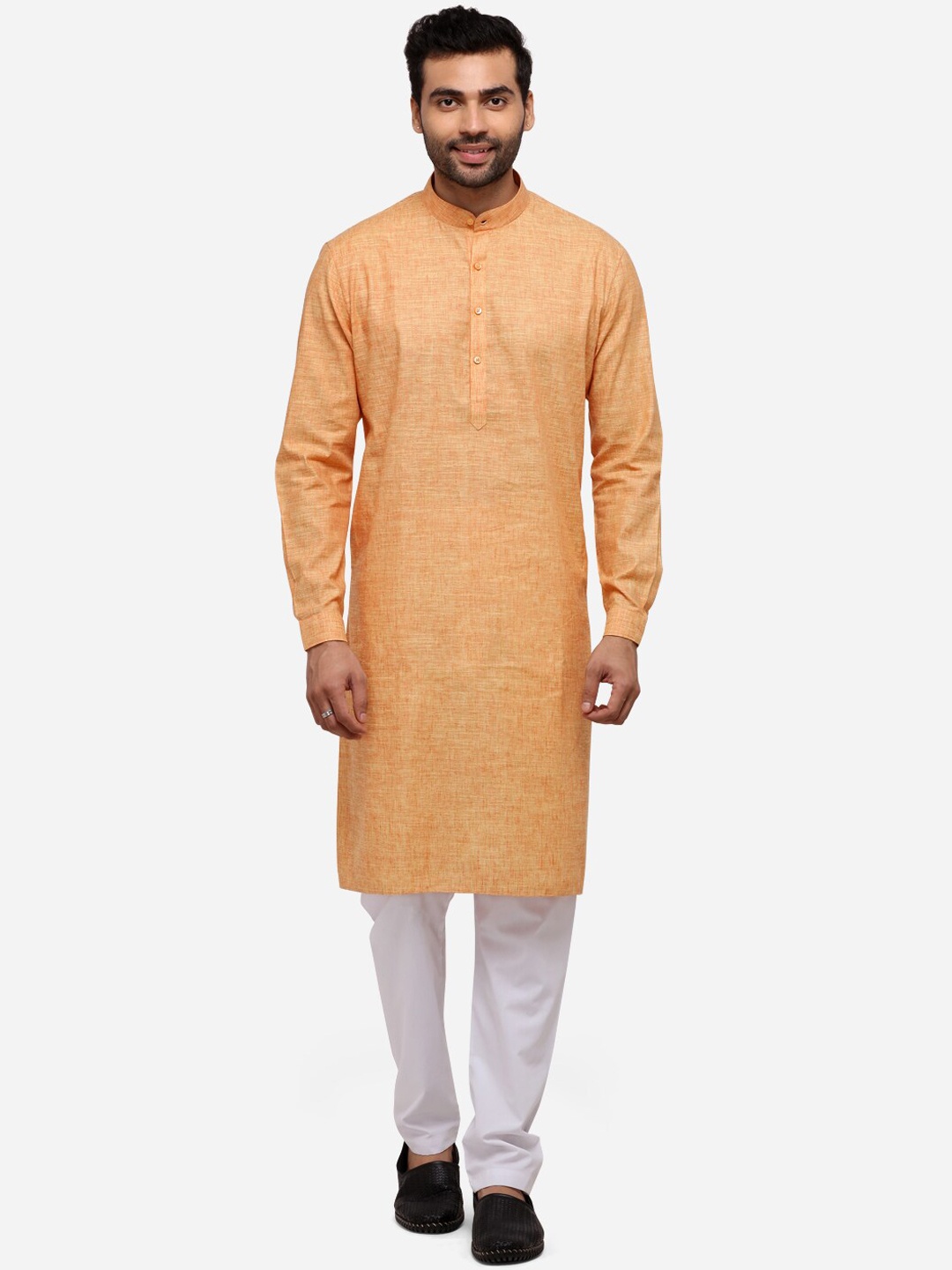 

JADE BLUE Men Orange Solid Straight Modi Kurta