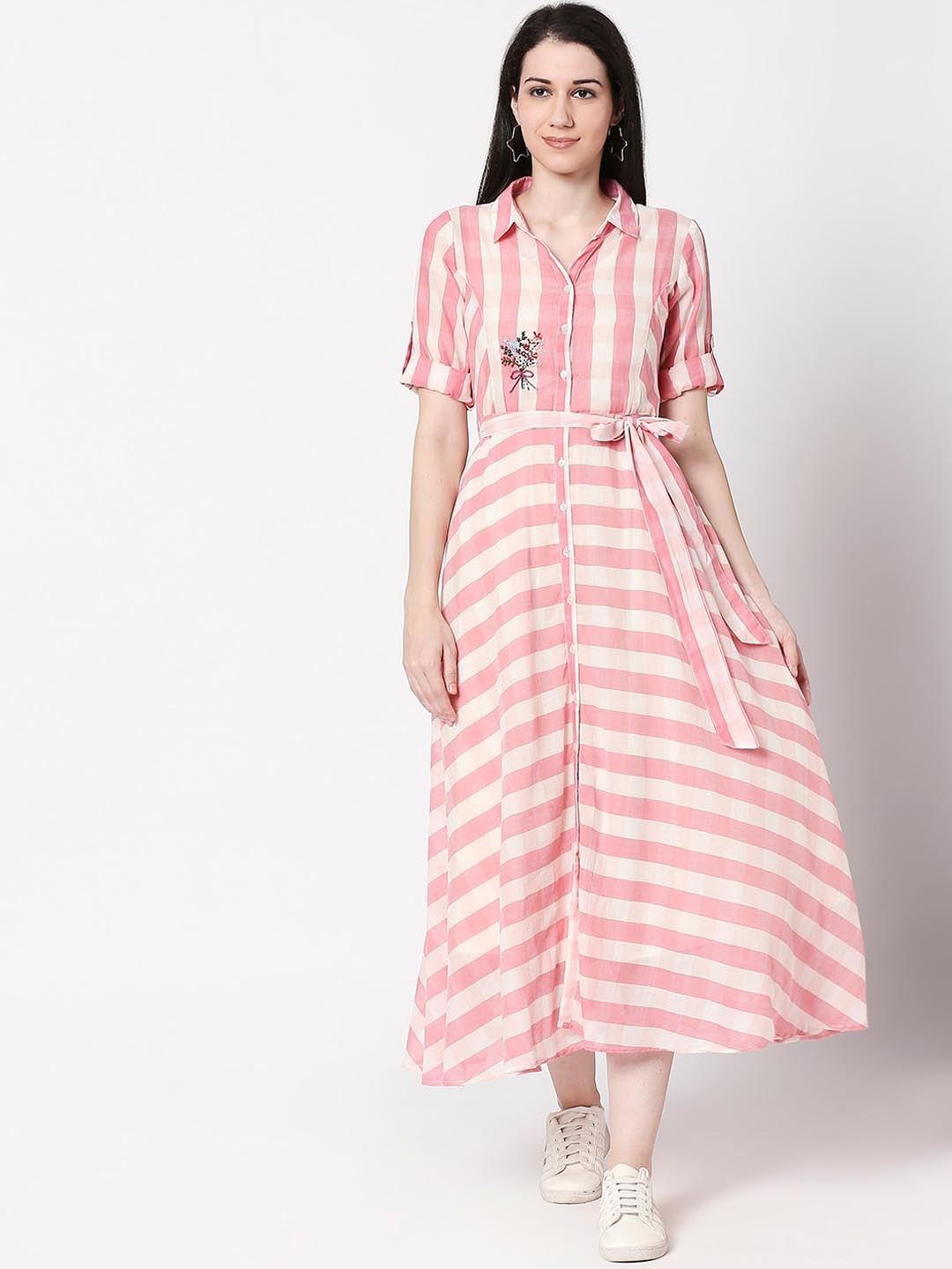 

TERQUOIS Women Pink Checked Shirt Dress