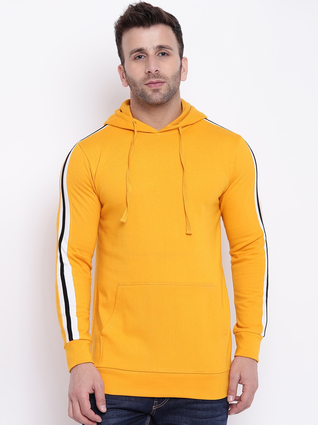 

GRITSTONES Men Yellow Solid Hooded Sweatshirt