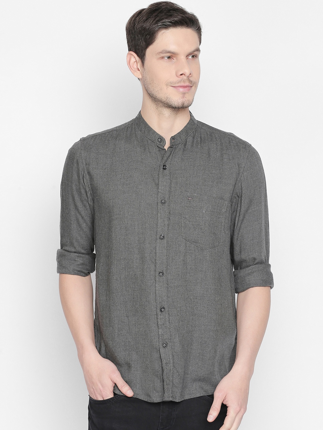 

Basics Men Charcoal Slim Fit Solid Casual Shirt